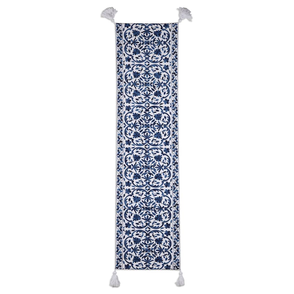 Novica Handmade Floral Charm Chain Stitched Cotton Table Runner