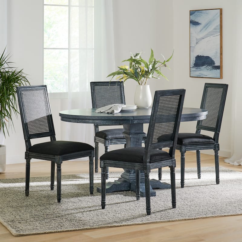 Pampas Wood and Cane Dining Set by Christopher Knight Home - Black/ Gray