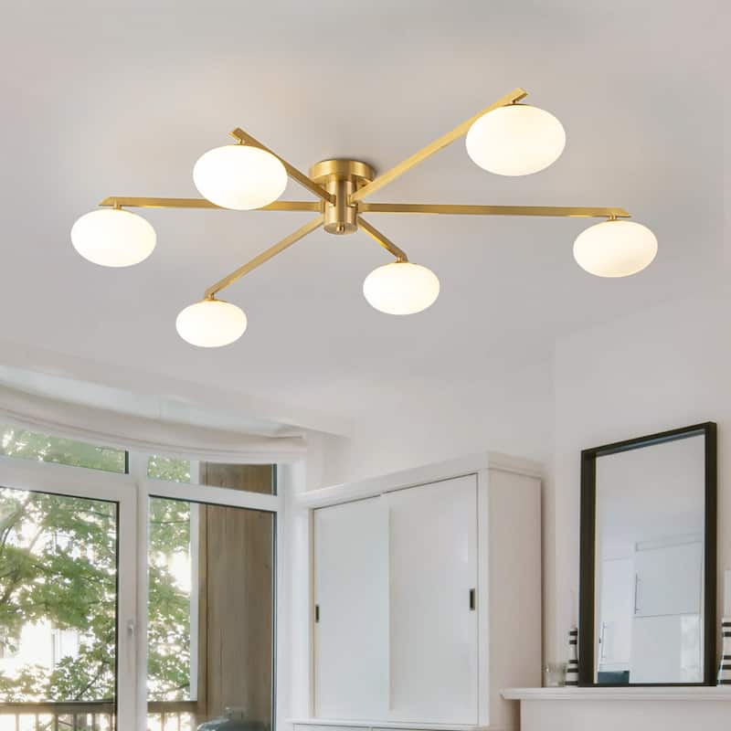Mid-century Modern Oval Glass Accents Semi-flush Mount