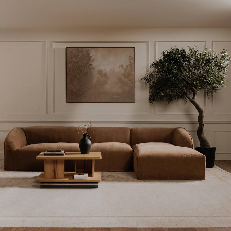 NADAAL STUDIOS Thalor Coffee Table, Large Rectangular Solid Oak Edge, Bullnose Vertical Support, Dark Brown