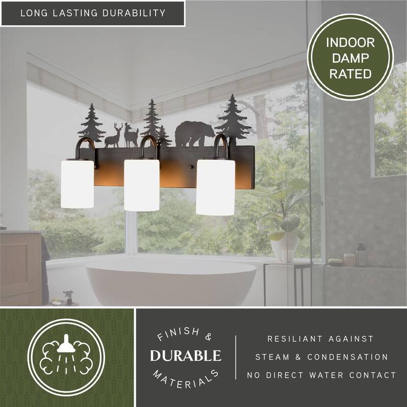 VAXCEL Acadia Bronze Rustic Wildlife Bathroom Vanity Lighting Wall Fixture with Nightlight, Frosted White Glass Shade