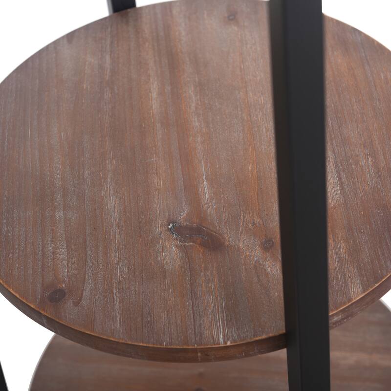 Four Hook Coat Rack with Three Shelves - Black, Brown Finish