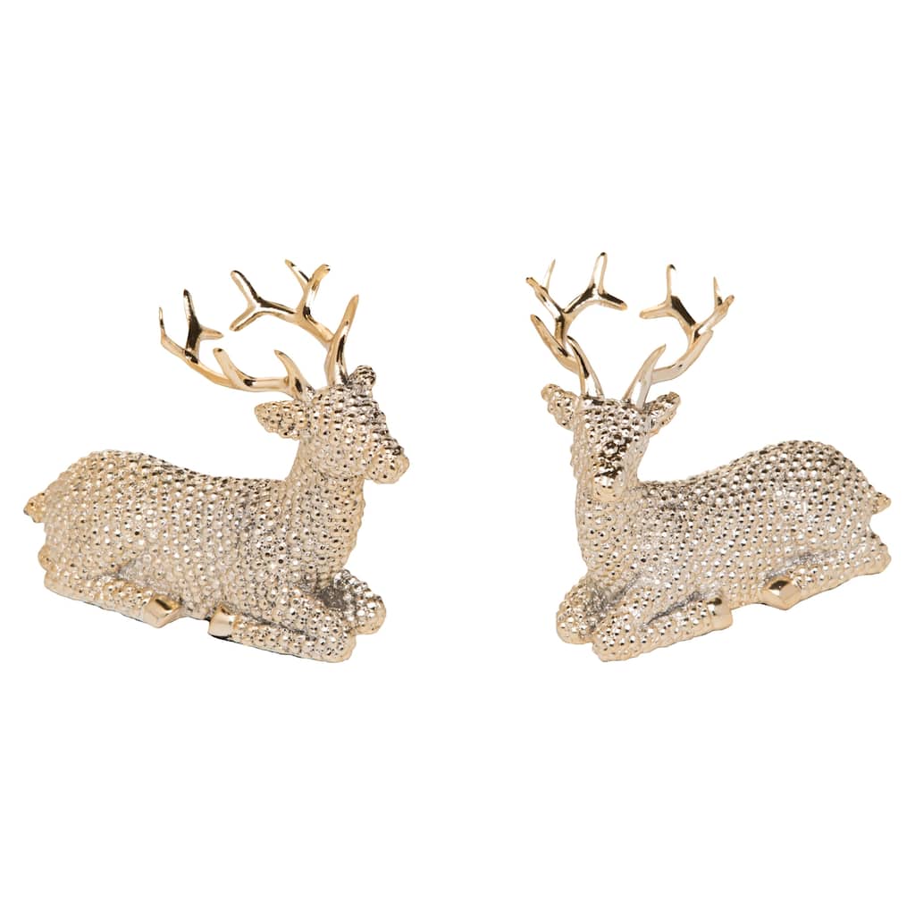 Transpac Small Resin Shiny Gold Reindeer Set of 2 Christmas Home Decorations