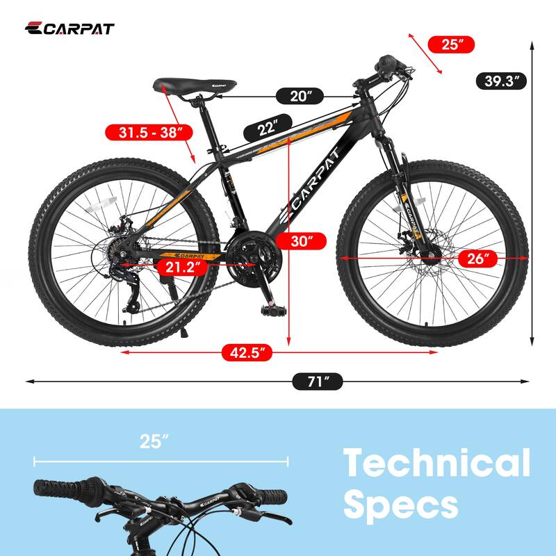 26 Inch Mountain Bike, Shimano 21 Speeds with Mechanical Disc Brakes, High-Carbon Steel Frame, Suspension MTB Bikes