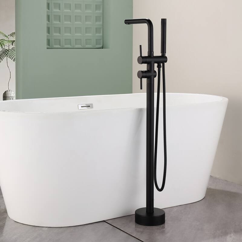 41"H Solid Brass Floor Mounted Tub Faucet with Handheld Shower