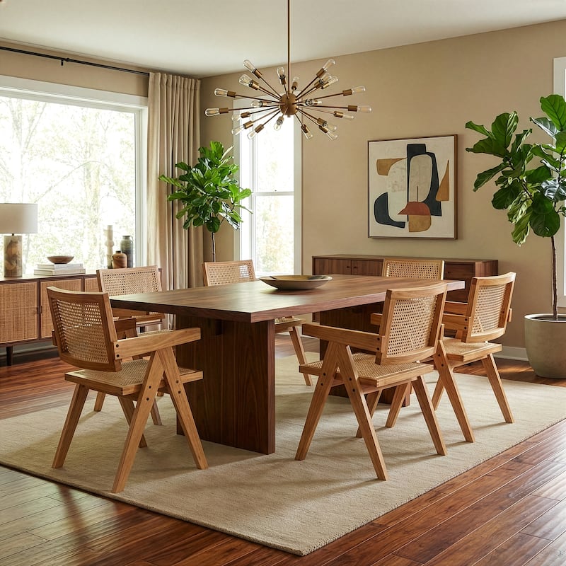 Set of 2 Bardot Natural Wooden Dining Chair with Rattan Back