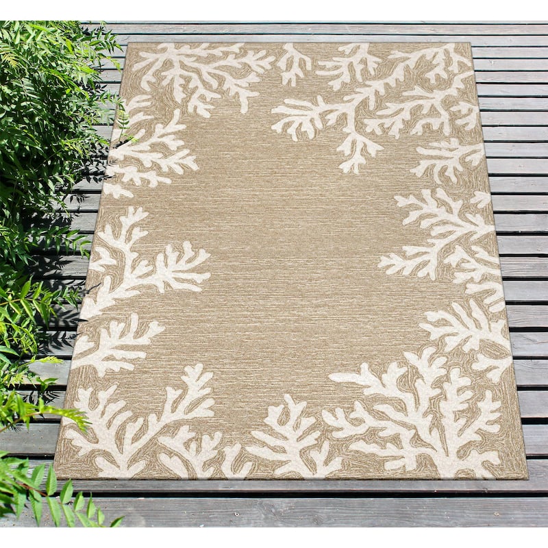 Liora Manne Capri Coral Border Indoor/Outdoor Rug - 5' x 7'6" - Neutral