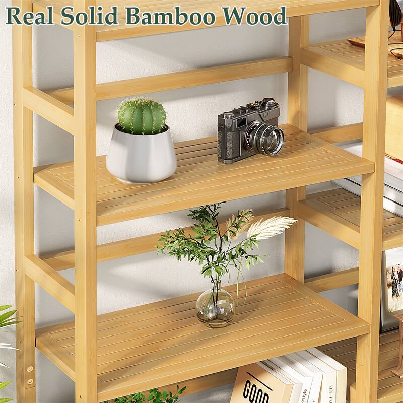 6-Tier Solid Bamboo Bookcase,Large Freestanding Open Bookshelf with 17 Display Shelves,Easy To Assemble