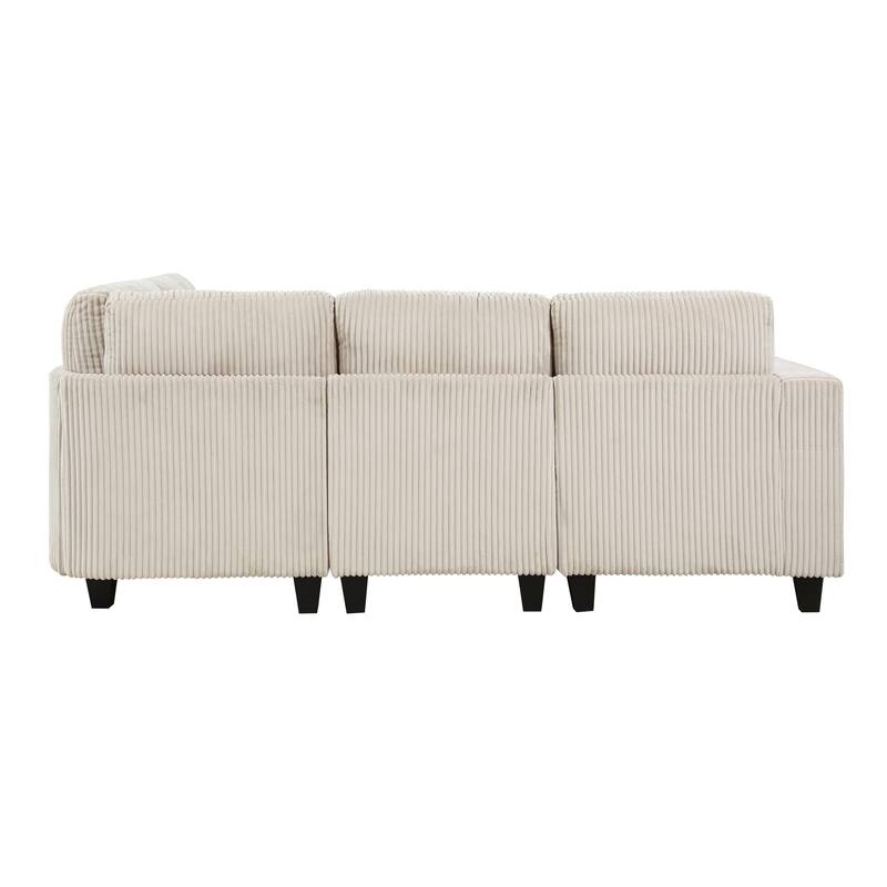 4-Piece Modular Sectional in Beige Corduroy, with Storage, Pockets, Ports, 89x64x36 inches, 235 lbs