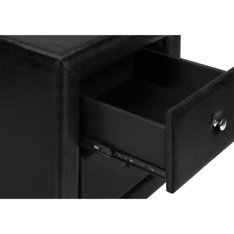 Versatile Nightstand with 2 Drawers, Upholstered in Black Leather-Look Fabric, Chrome Drawer Knob