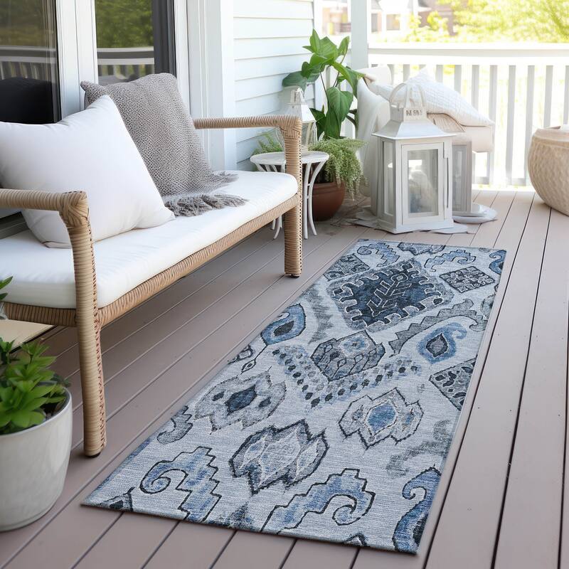 Machine Washable Indoor/ Outdoor Chantille Global Boho Rug - Blue - 2'3" x 7'6"