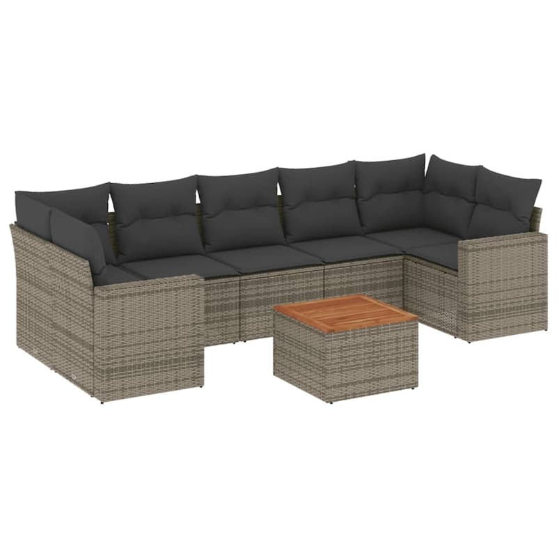 vidaXL Patio Sofa Set with Cushions Outdoor Furniture 8 Piece Poly Rattan - 25.8 x 24.4 x 27.2