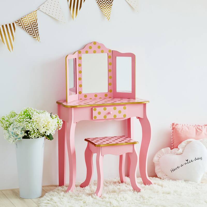 Teamson Kids - Fashion Polka Dot Prints Gisele Play Vanity Set