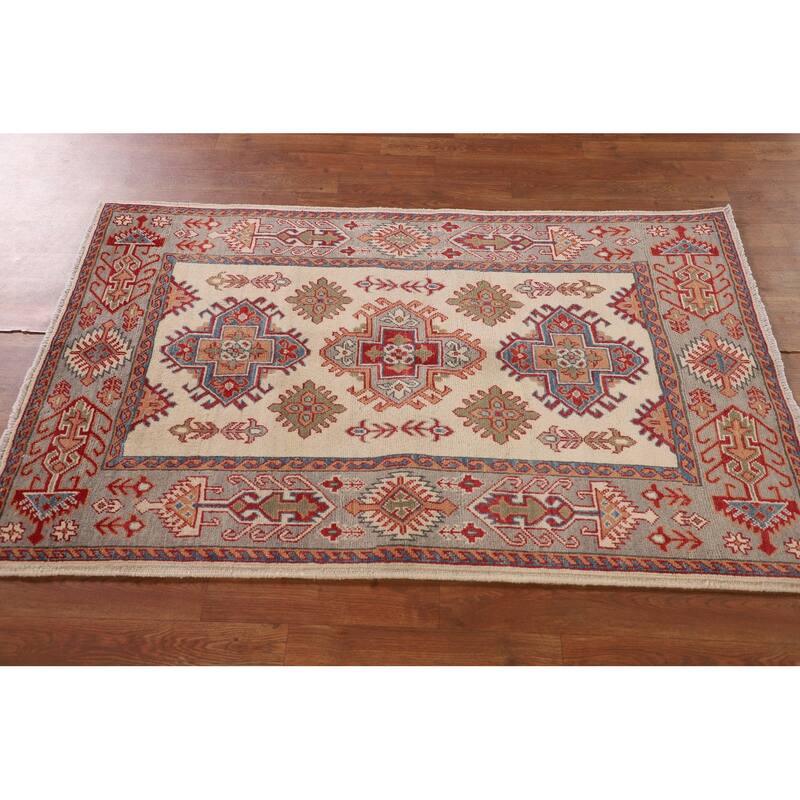 Kazak Oriental Accent Rug Handmade Beige Wool Carpet - 3'3"x 5'1"