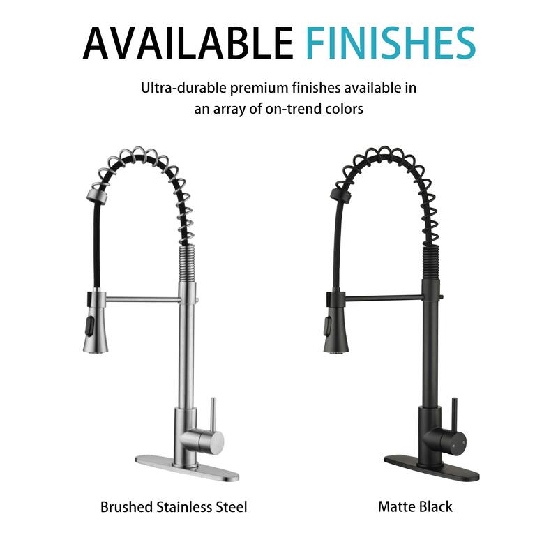Modern Single Handle Pull-Down Kitchen Faucet with Deck Plate, 2-Function Sprayer