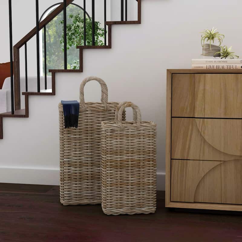 Handmade Natural Rattan Tall Woven Basket Set of 2 by East at Main