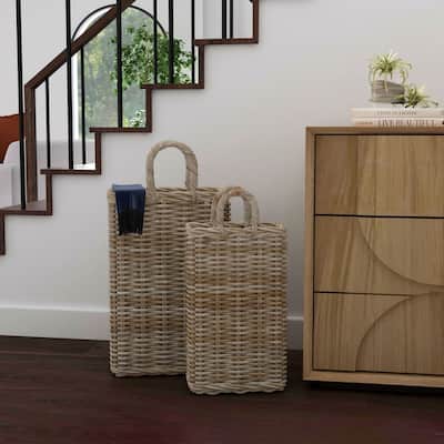 Handmade Natural Rattan Tall Woven Basket Set of 2 by East at Main
