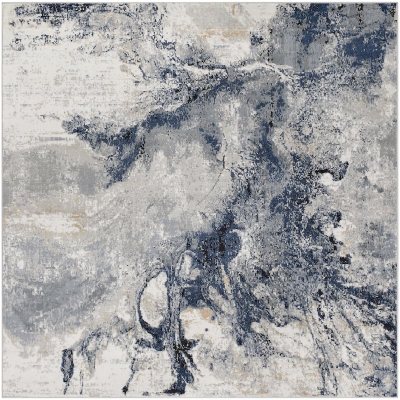 Livabliss Jolie Abstract Marble Area Rug - Dark Blue - 6'7" x 6'7" Square