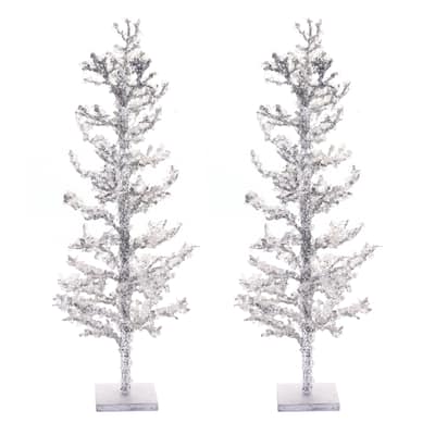 24 Inch Icy Twig Tree Set with Jeweled Accents for Holiday Home Decor - 9.5” x 9.5” x 24”