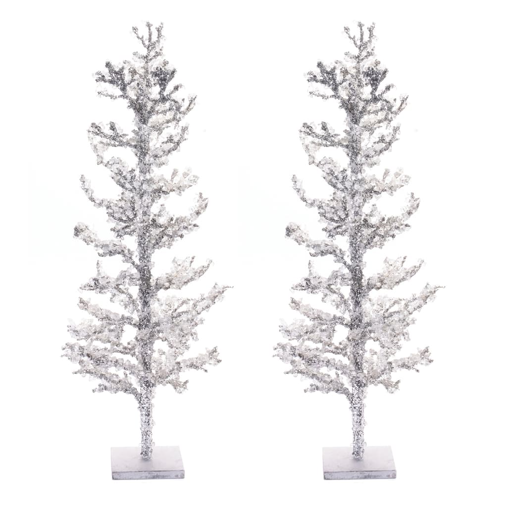 24 Inch Icy Twig Tree Set with Jeweled Accents for Holiday Home Decor - 9.5” x 9.5” x 24”