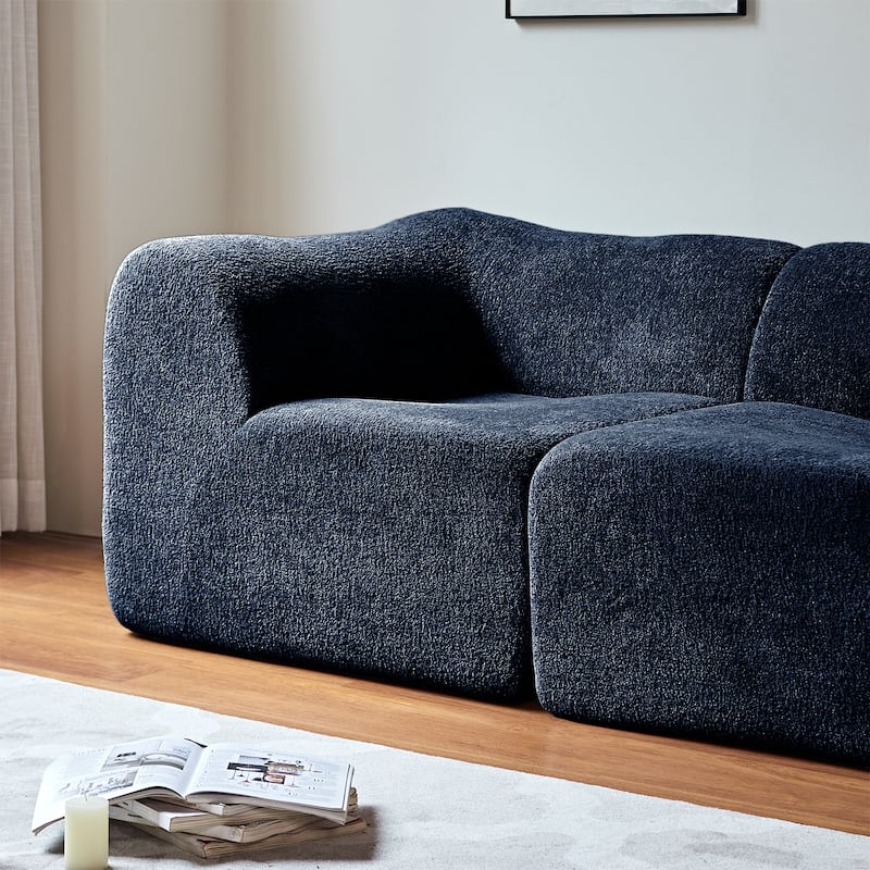 Velvet 2-Seater Sofa Couch, Chaise Lounge Sofa with High-Density Cushions, Corduroy Loveseat Sofa Recliner Sofa - Blue