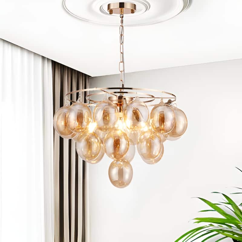 4-Light Gold Bulb Cluster Chandelier with Globe Glass Shade - Gold