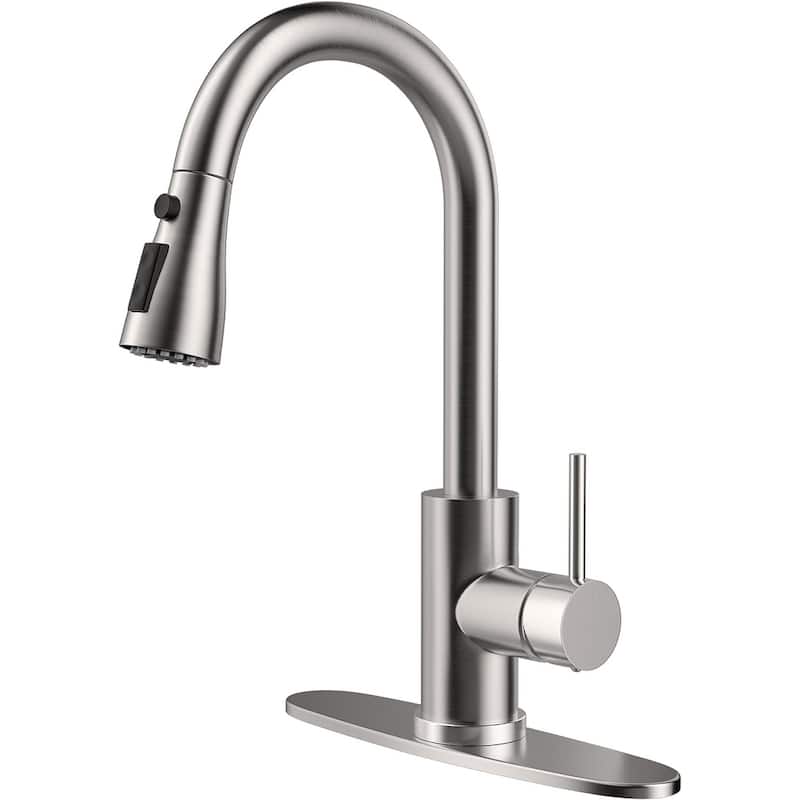Single Handle High Arc Brushed Nickel Pull Out Kitchen Faucet with Pull Down Sprayer and 10 Inch Deck