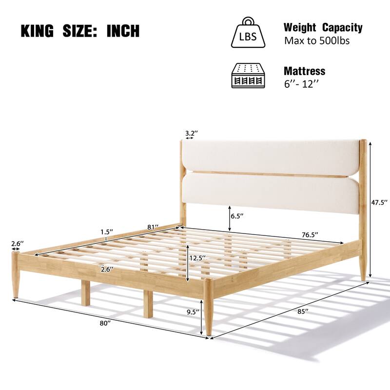 Christopher Knight Home - Marin Solid Rubber and Fleece Upholstered Bed Frame with Headboard