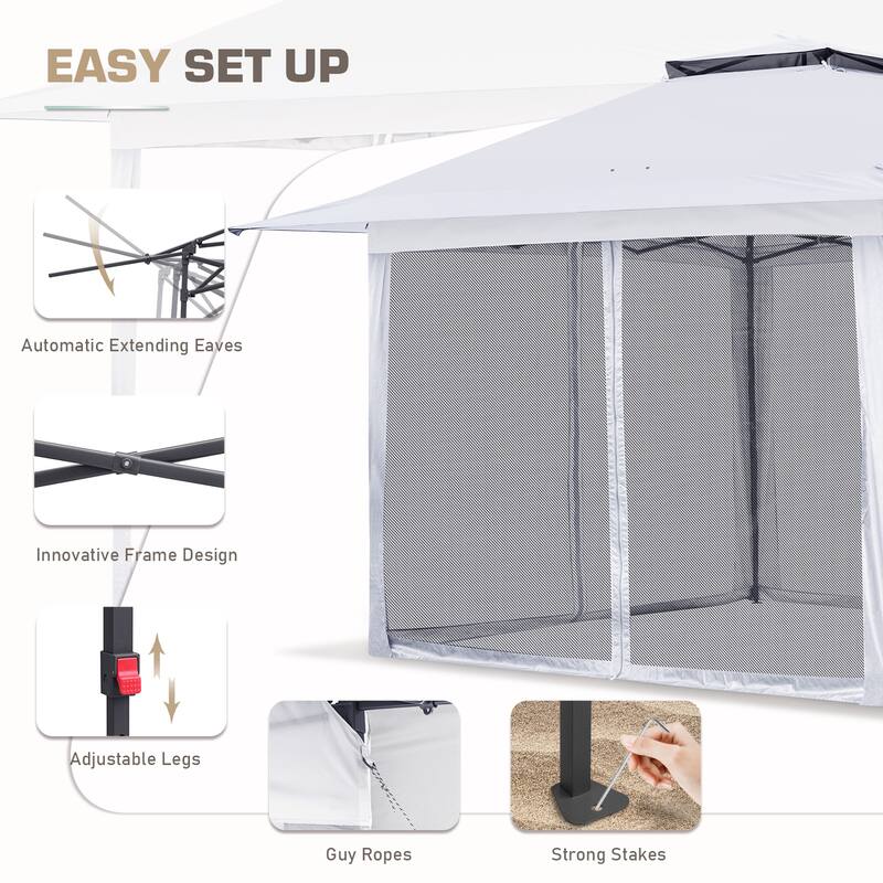 EAGLE PEAK 13x13 Pop Up Gazebo with Mosquito Netting, Easy Up Screened Canopy for Patio and Backyard, Easy Set-up Outdoor Gazebo
