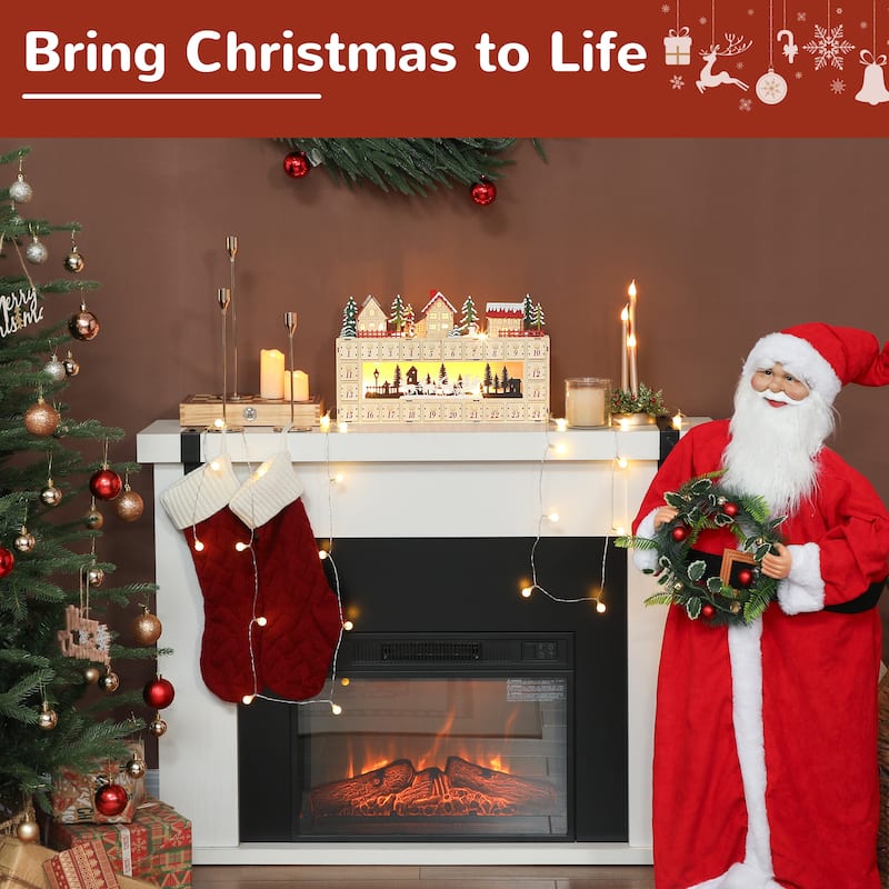 HOMCOM Christmas Advent Calendar with 24 Drawers, Reusable Lighted Wood-Effect Countdown , Battery Operated, Natural Tone