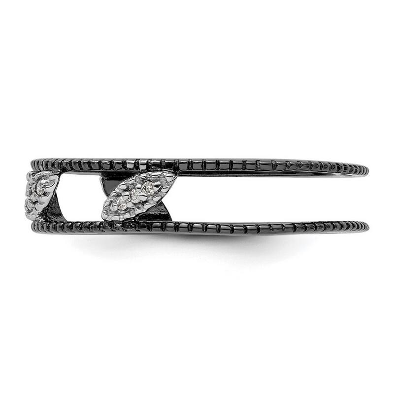 Curata 4.75mm 925 Sterling Silver Polished Prong set Ruthenium plating Stackable Expressions Rhodium Plated Diamond Jacket Ring