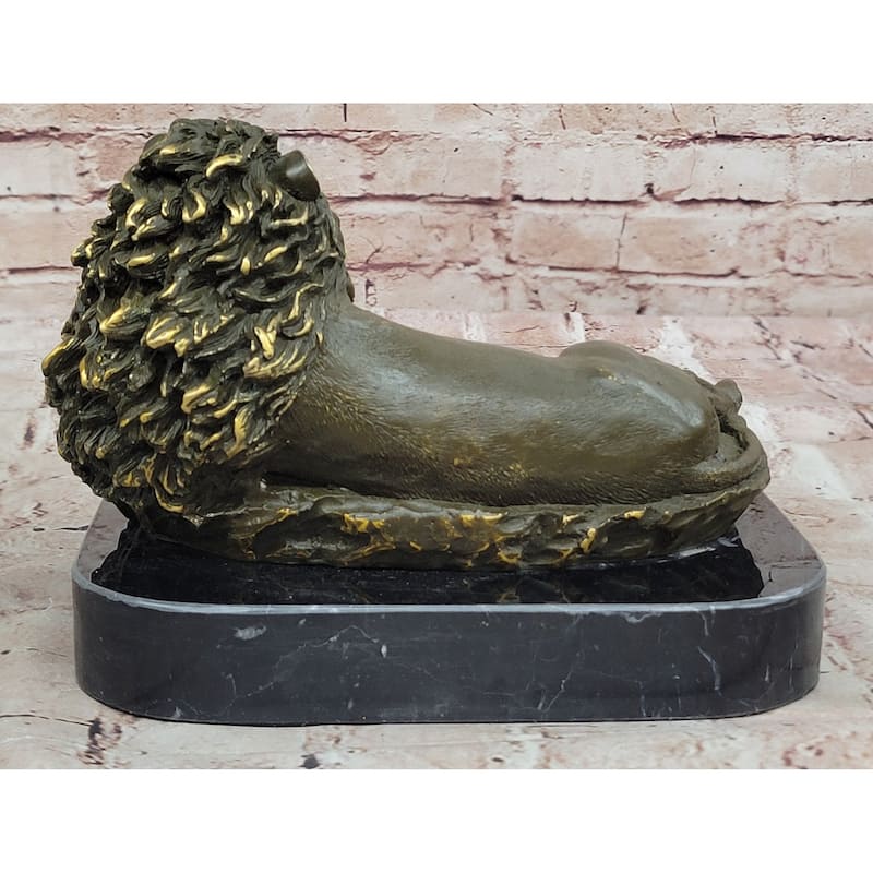 Bronze Reclining Imitative Lion Statue Majestic Wildlife Sculpture Decor
