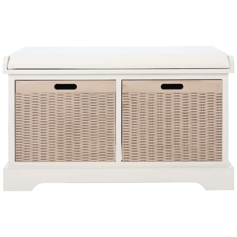 SAFAVIEH Landers 2-Drawer with Cushion Storage Bench - 32.3" W x 15" L x 19" H