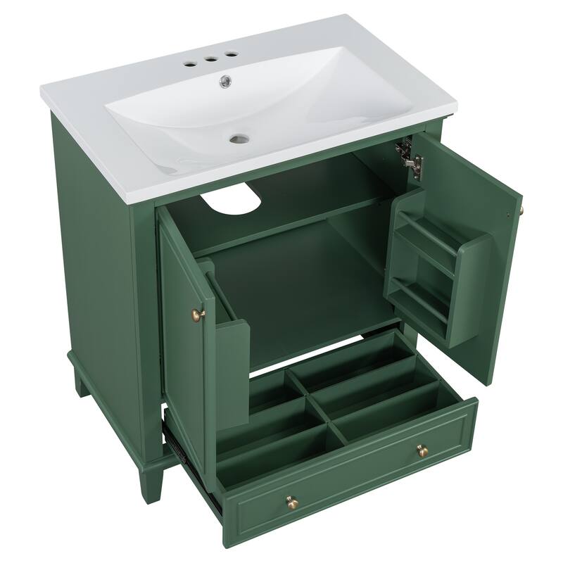 GDFStudio - Emerson 30-Inch Freestanding Bathroom Vanity with Ceramic Sink, Multi-functional Cabinet and Drawer