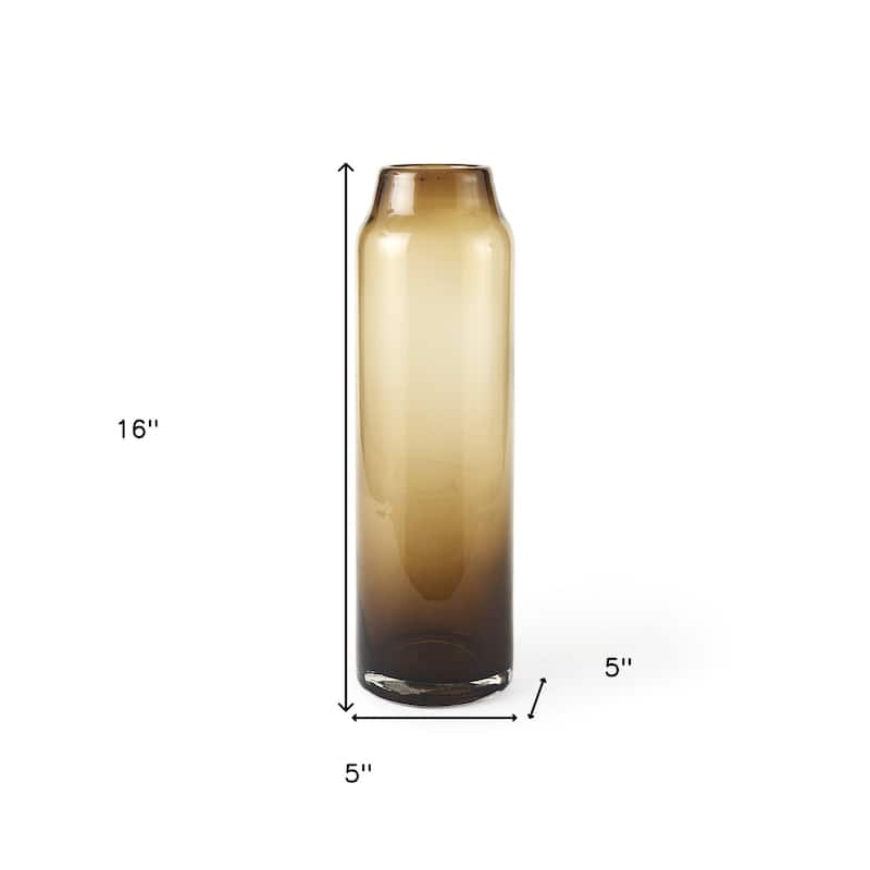 16-Inch Golden Brown Crystal Glass Cylinder Vase for Living Room Decor
