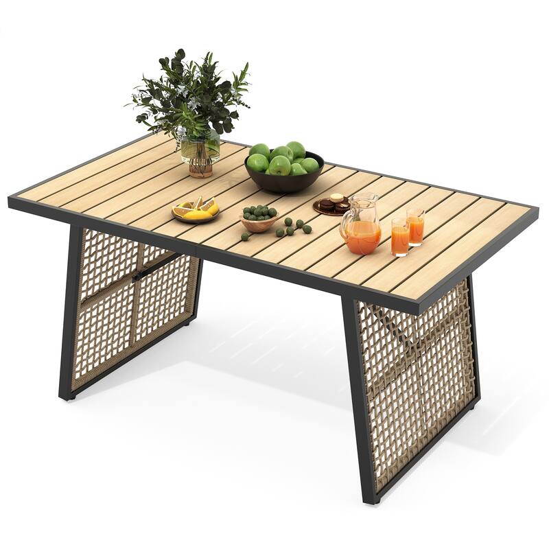 Moasis Faux Wood Tabletop Outdoor Rectangular Patio Dining Table for 4-6 - Brown