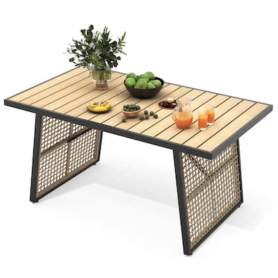 Moasis Faux Wood Tabletop Outdoor Rectangular Patio Dining Table for 4-6