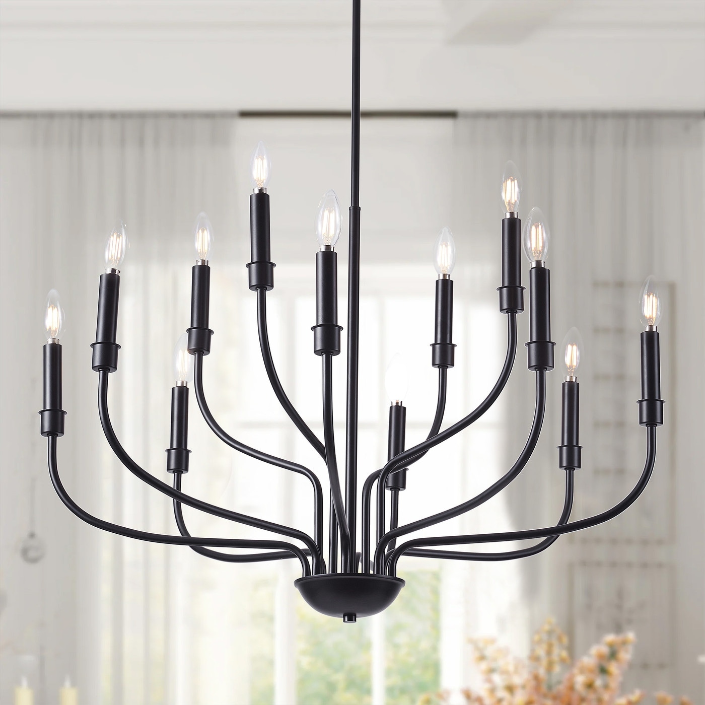 Classic Industrial Black 12-Light Candle Style Chandelier