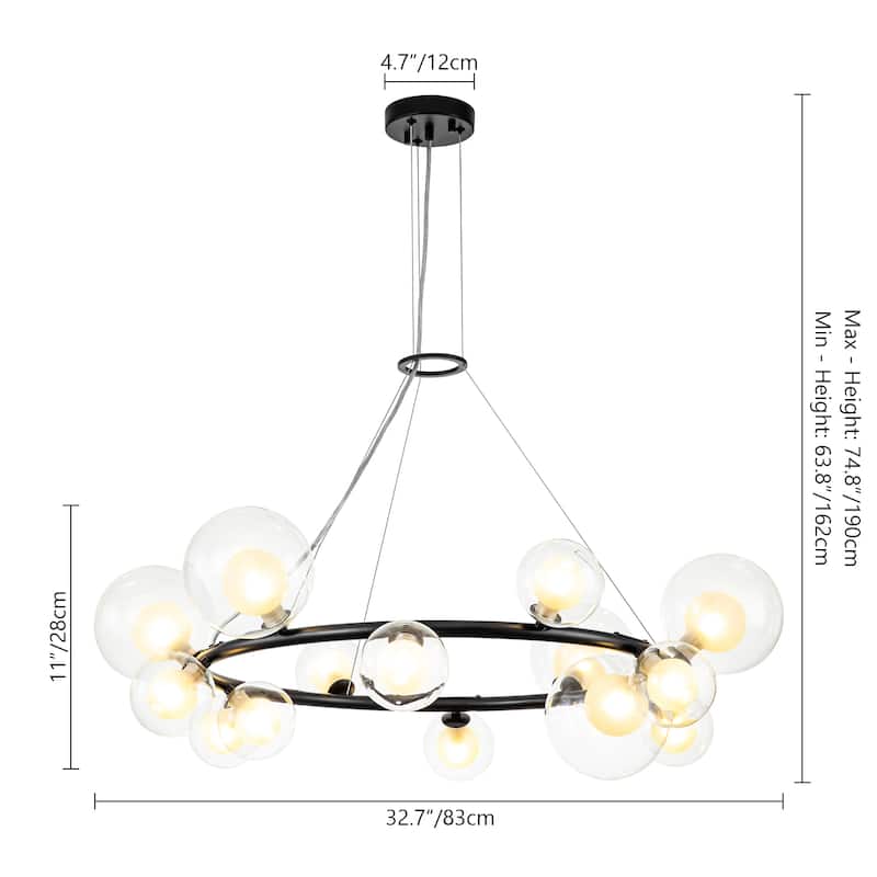 14-Light Cluster Sputnik Glass Globe Bubble Pendant Wagon Wheel Chandelier for Living/Dining Room - 32.7" W