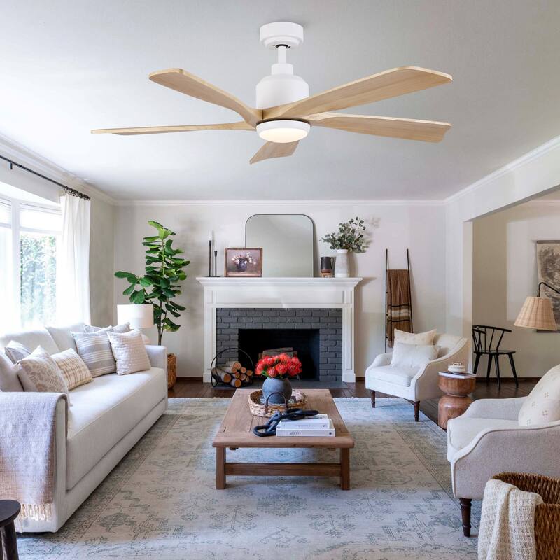 YUHAO SylvanAir Modern 52 in. Flush Mount Outdoor/Indoor Ceiling Fan with 3 Solid Wood Blades and DC Reversible Motor
