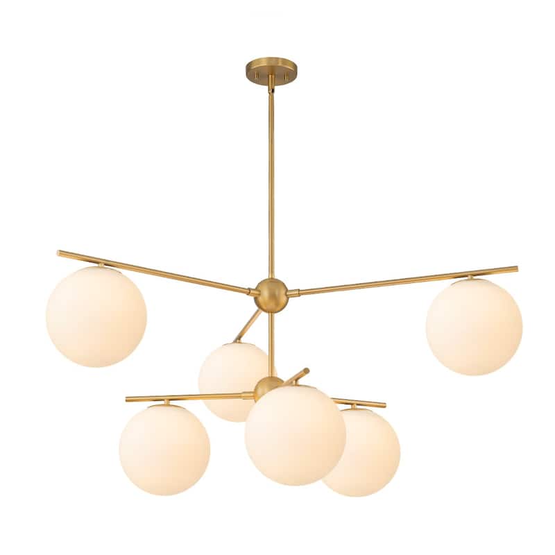 Mid-century Modern Milky White Layered Sputnik Glass Globe Chandelier