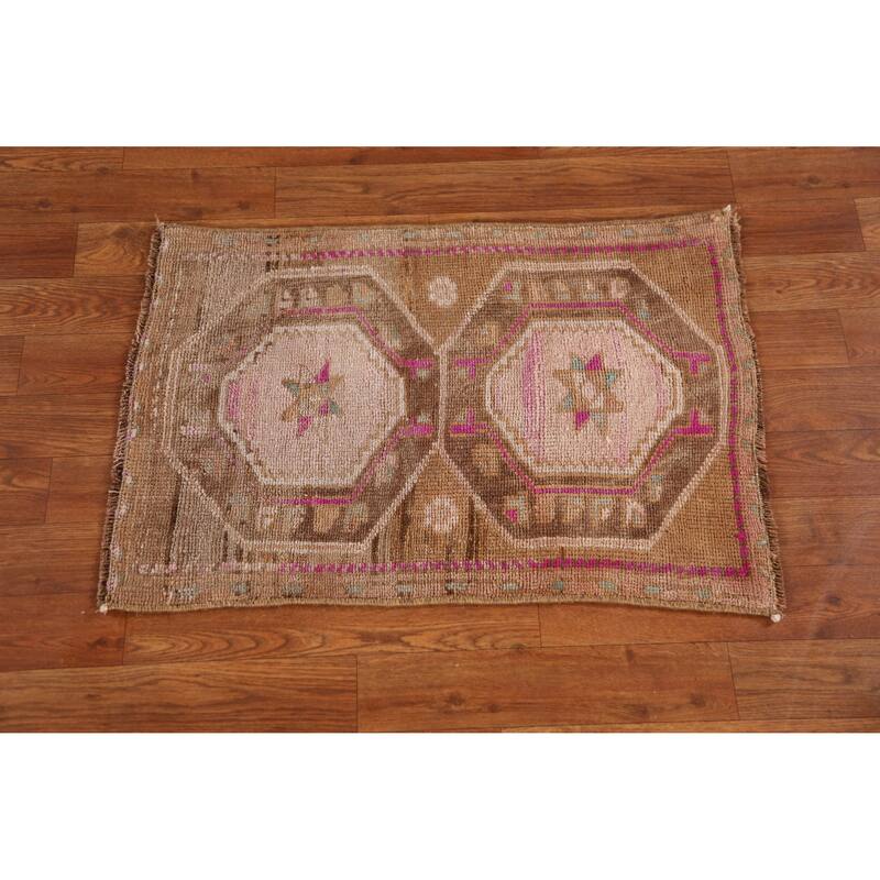 Hand Knotted Oriental 100% Wool Carpet Transitional Tribal Brown Anatolian Area Rug - 2' 6'' X 1' 8''
