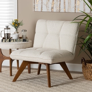 Darielle Japandi Cream Boucle Fabric and Walnut Brown Finished Rubberwood Accent Chair