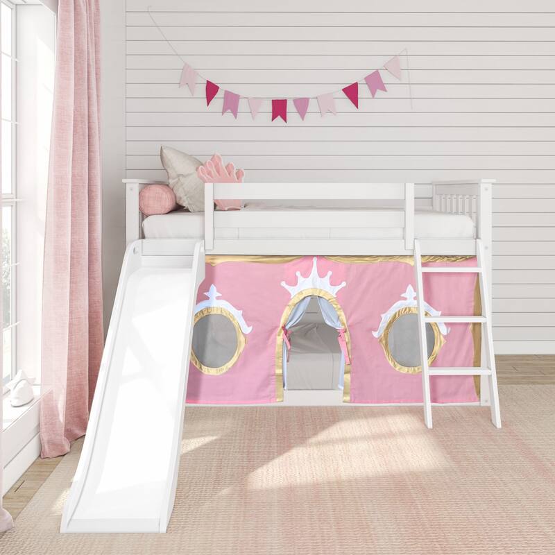 Max and Lily Classic Twin over Twin Low Bunk with Easy Slide and Curtain