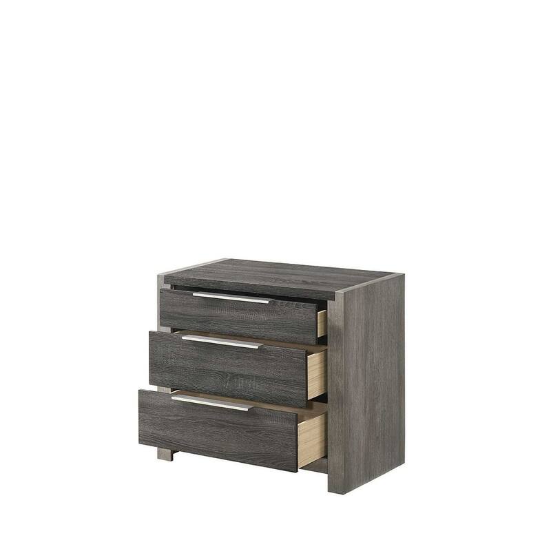Elegant Gray Nightstand with 3 Spacious Storage Drawers - Gray