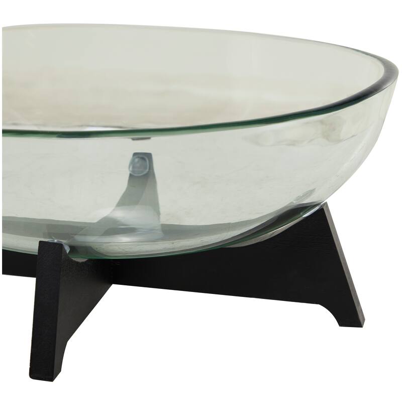Clear Glass Kitchen Serving Bowl with Black Wooden Base