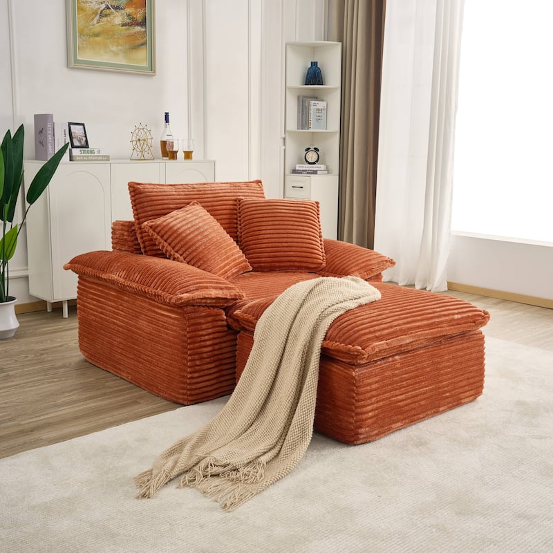 Rossetta Modern Modular Luxurious Corduroy-Fleece Fabric Double-Layer Cushion Design Deep Seat Sofa with 1 Ottoman