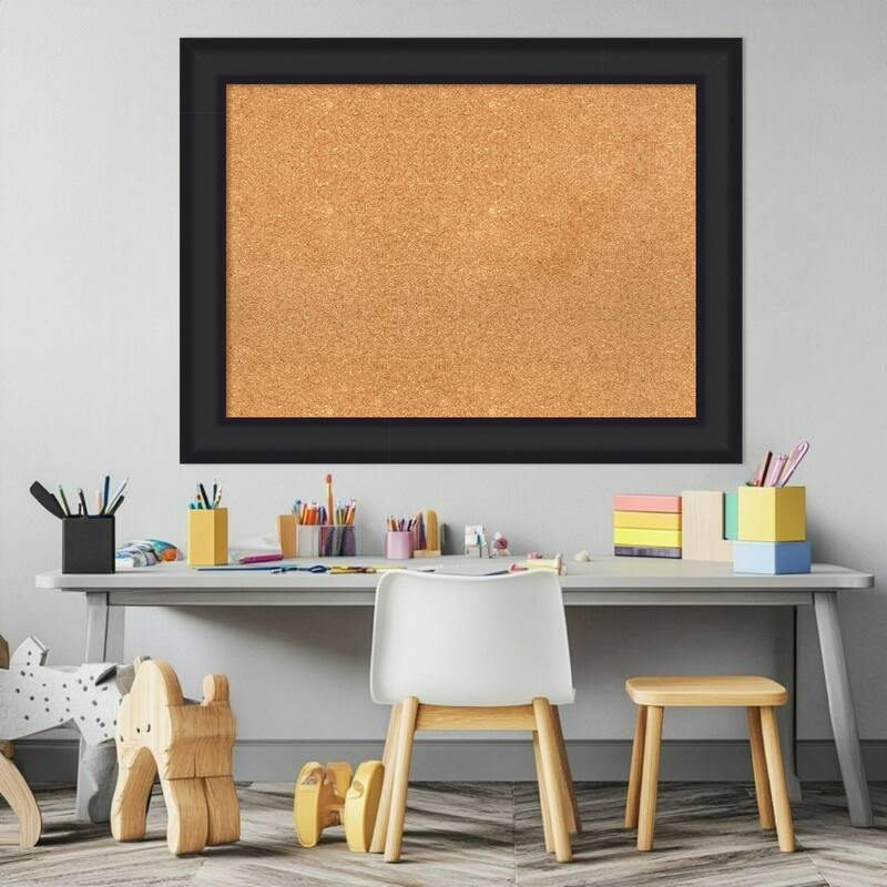Oliver Black Wood Framed Cork Board - Bulletin Board, Organization Board, Pin Board