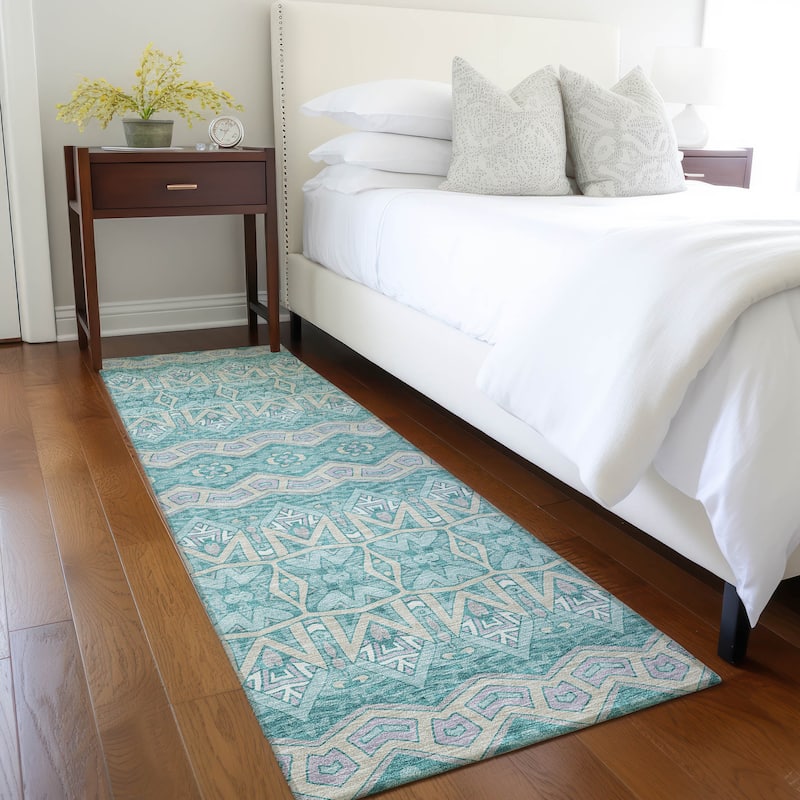 Machine Washable Indoor/ Outdoor Chantille Mosaic Global Rug