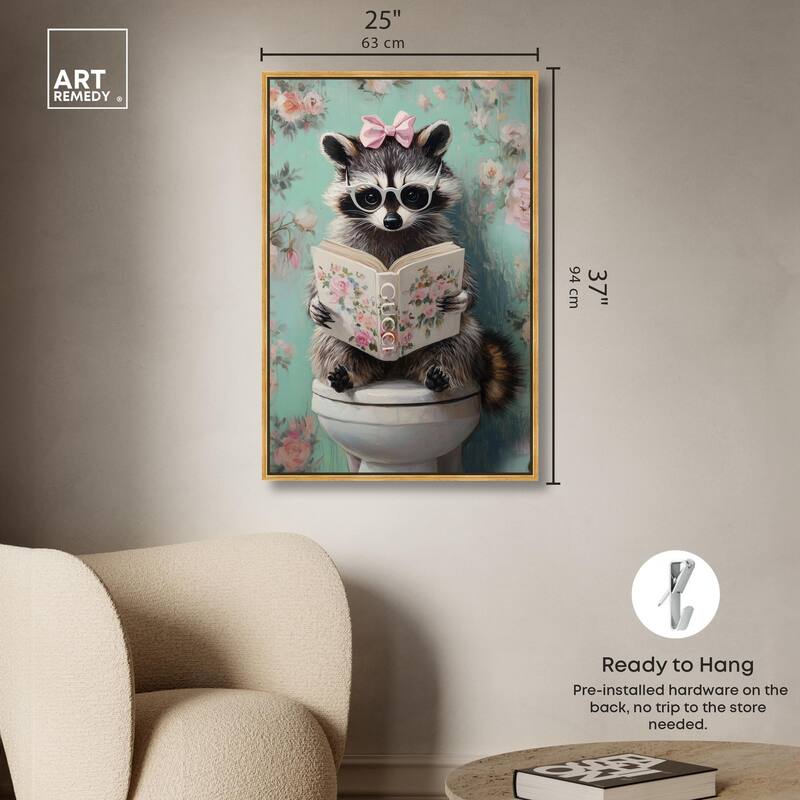 Petite Floral Toilet Raccoon Canvas by Art Remedy